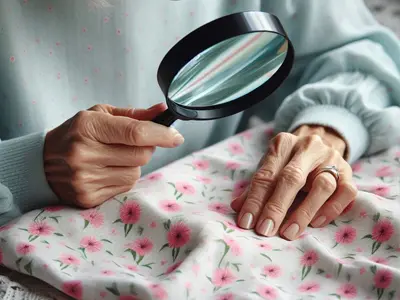 Mujer examinando tela de algodón