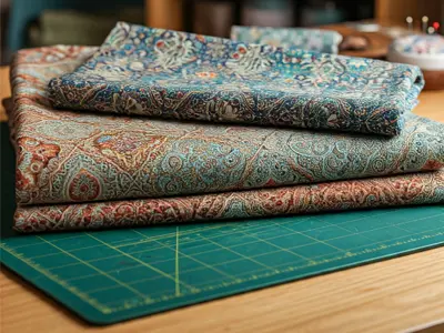 Telas de algodón sobre mesa de corte