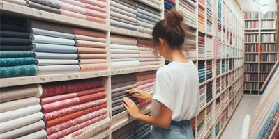 Mujer frente a muchas telas