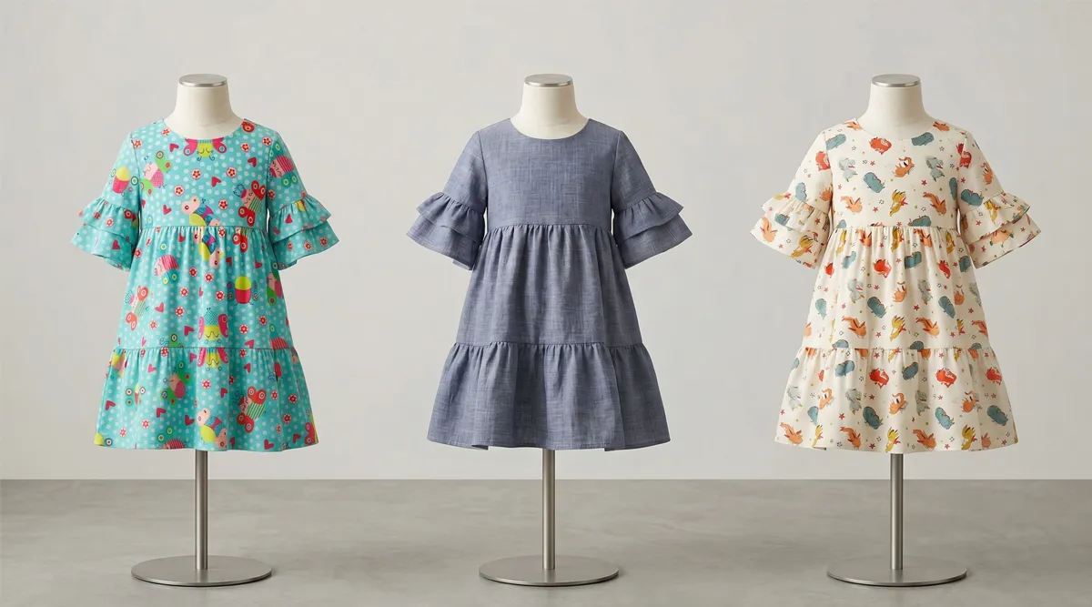 Collage de vestidos de algodón, viscosa y punto en la tienda