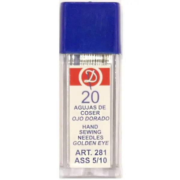 Blister de 20 agujas para coser a mano. Medidas variadas de 5 a 10.