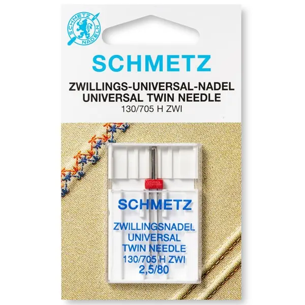 Aguja doble para coser a máquina de la marca Schmetz. Tamaño 2,5/80