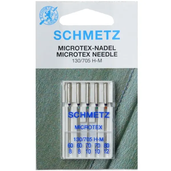 Pack de 5 agujas para microfibra y seda: dos de 60, dos de 70 y una de 80