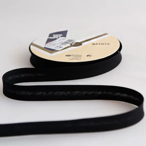 Cinta al bies de 18 mm de ancho de color 1-negro