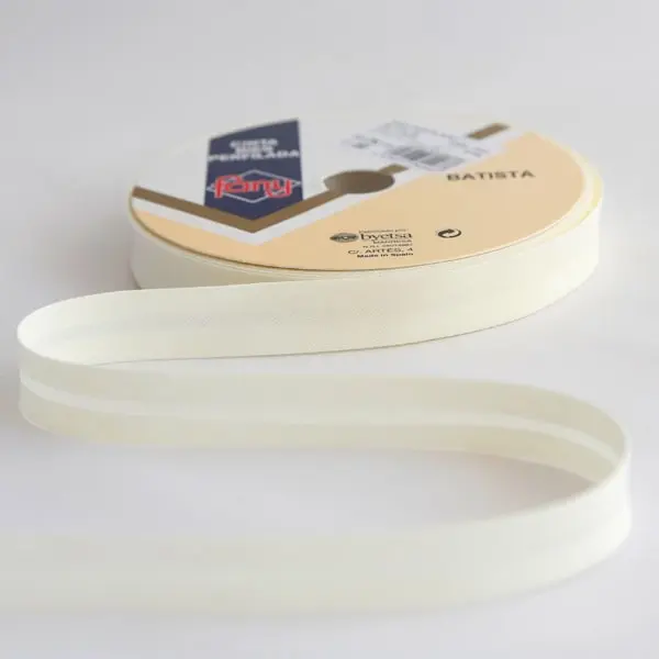 Cinta al bies de 18 mm de ancho de color 03-crudo