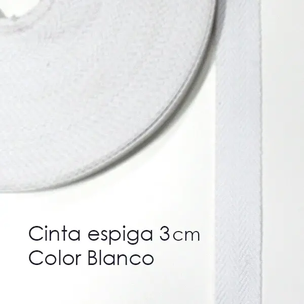 Cinta de algodón con tejido de espiga de 3 cm de ancho en color blanco