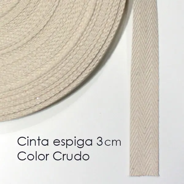 Cinta de algodón con tejido de espiga de 3 cm de ancho en color crudo