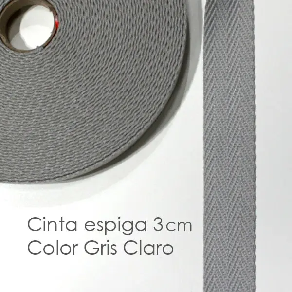 Cinta de algodón con tejido de espiga de 3 cm de ancho en gris claro