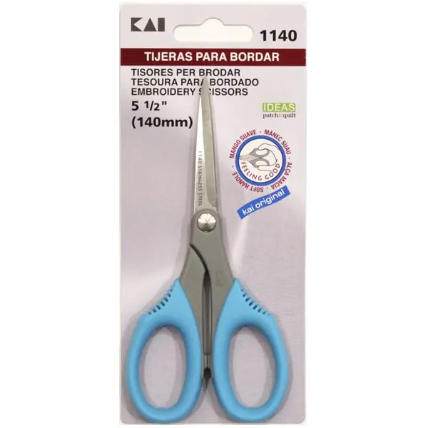 Tijera de costura Kai de 5,5 pulgadas 140mm con mango celeste - Vista general
