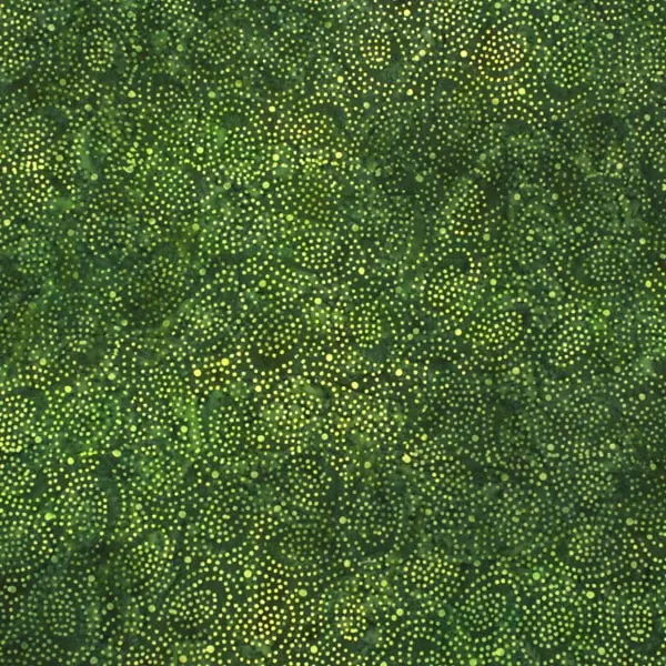 Batik en tonos verdes estampada con topitos en color amarillo.