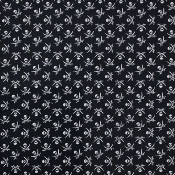 La típica calavera de las banderas piratas, sobre fondo negro