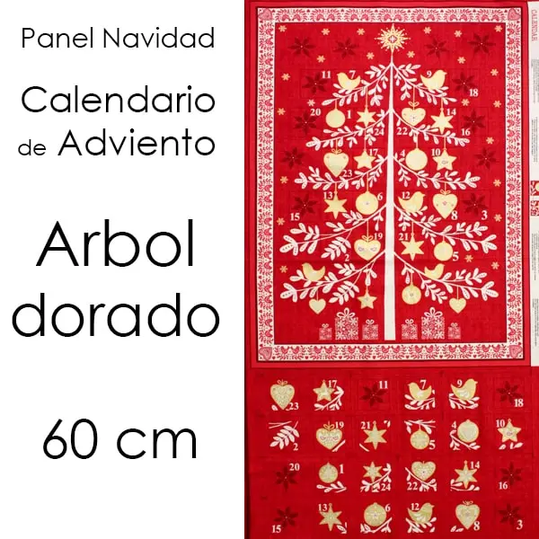 Panel calendario de adviento árbol dorado. Medida 60 x 110 cm