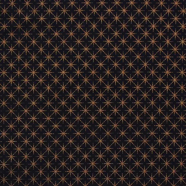 Tela navideña con fondo azul marino y estrellas geometricas en color cobre