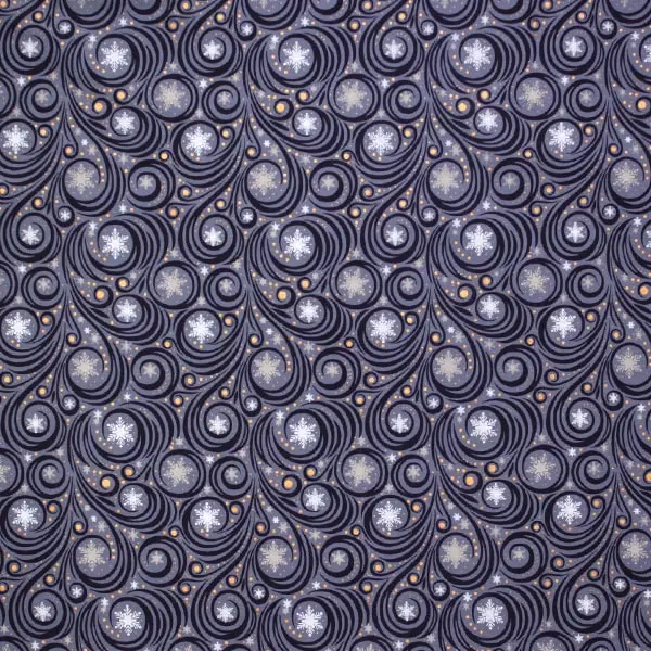 Tela navideña de fondo azul con filigranas y estrellas blancas