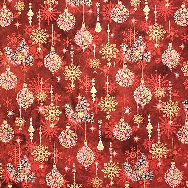 Tela de Deborah Edwards en tonos rojos y dorados -colección Christmas Joy