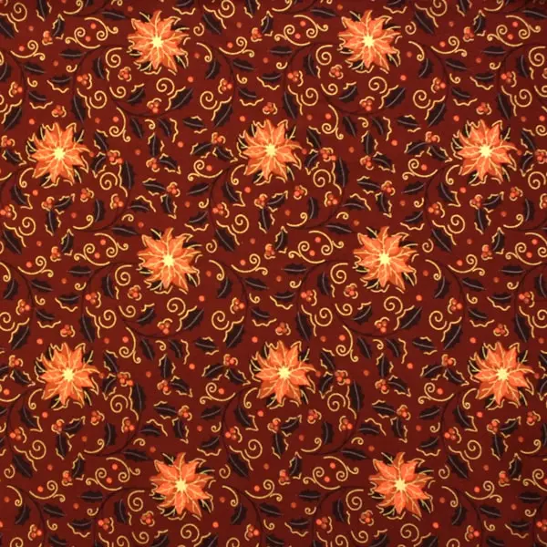 Tela estampada con Flores de Pascua en tonos marrones y naranjas