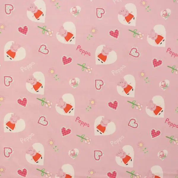 La cerdita Peppa Pig rodeada de corazones sobre fondo rosa