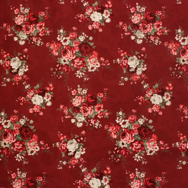 Ramillete de flores sobre granate. Colección Ellie Roses de Stof Fabrics