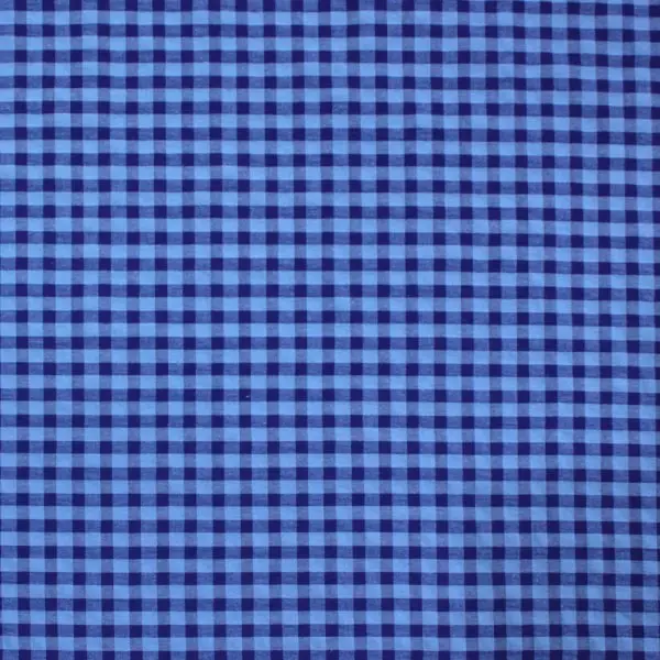 Tela de algodón estampada con cuadros Vichy en color Azul electrico.