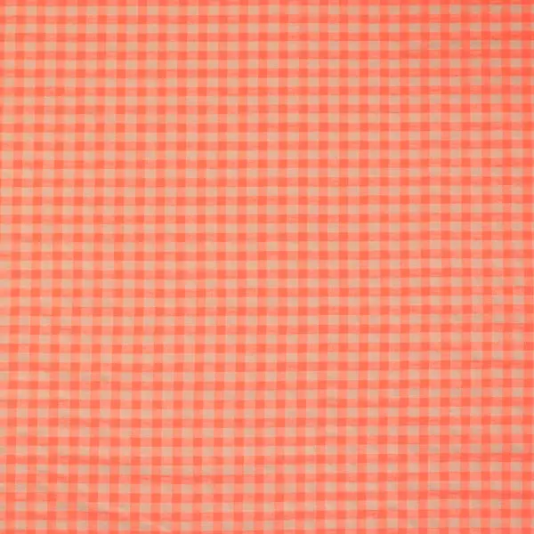 Tela de algodón estampada con cuadros Vichy en color Naranja Fluor.