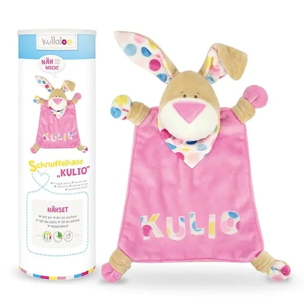 Patrón y tela para hacer el Doudou Kulio en rosa. Conejo de 40cm aprox.