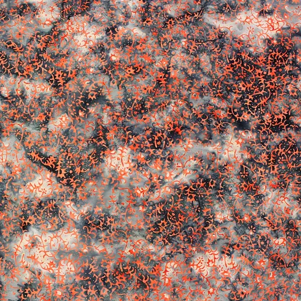 Flores Naranja, Batik con fondo en tonos grises estampada con filigranas en naranja. — vista 1