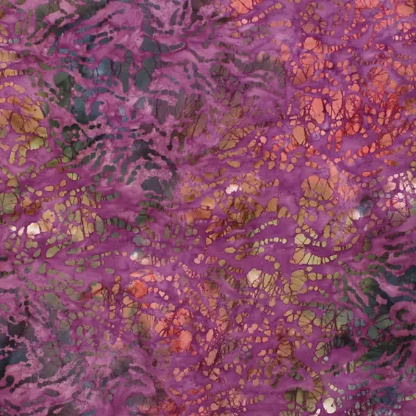 Malva Colores, Batik de base color malva estampada con diferentes colores en tonos mostaza — vista 1