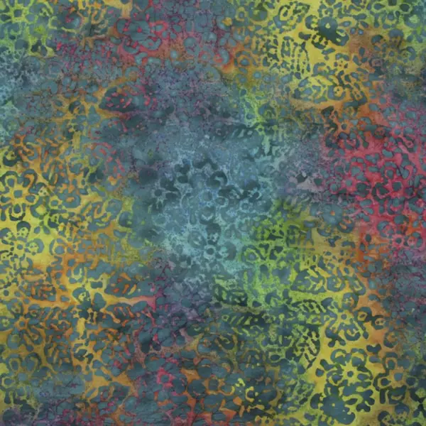 Turquesa Colores, Batik de base color turquesa estampada con diferentes colores — vista 1