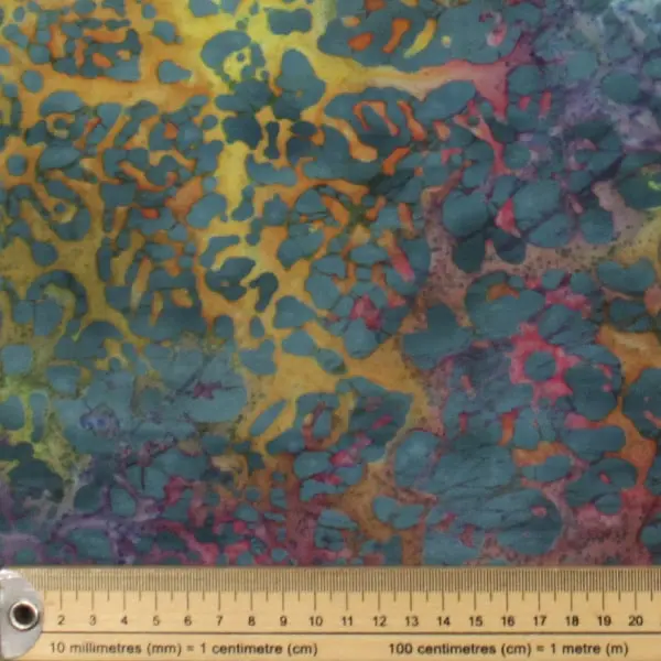 Turquesa Colores, Batik de base color turquesa estampada con diferentes colores — vista 2