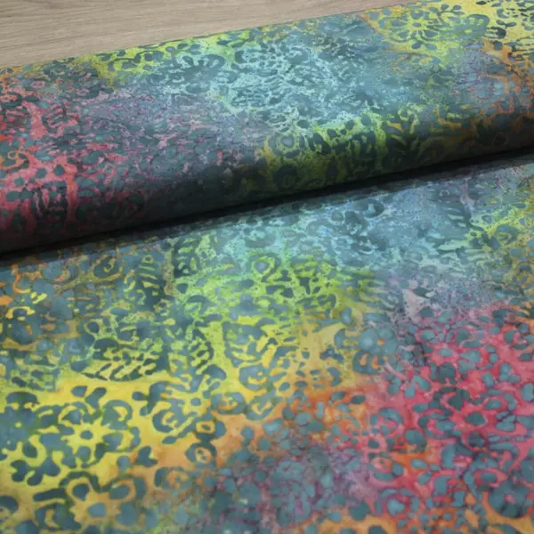 Turquesa Colores, Batik de base color turquesa estampada con diferentes colores — vista 3