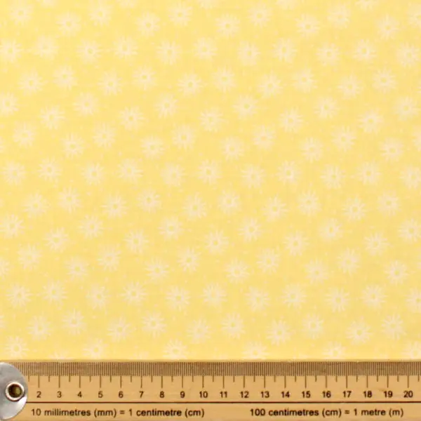 Molinillos Amarillos, Tela en color amarillo estampada con soles de color blanco — vista 2