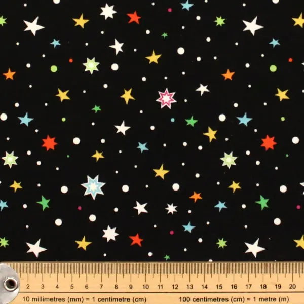 Lift Off Star, Tela negra estampada con estrellas de colores que brillan en la oscuridad — vista 2