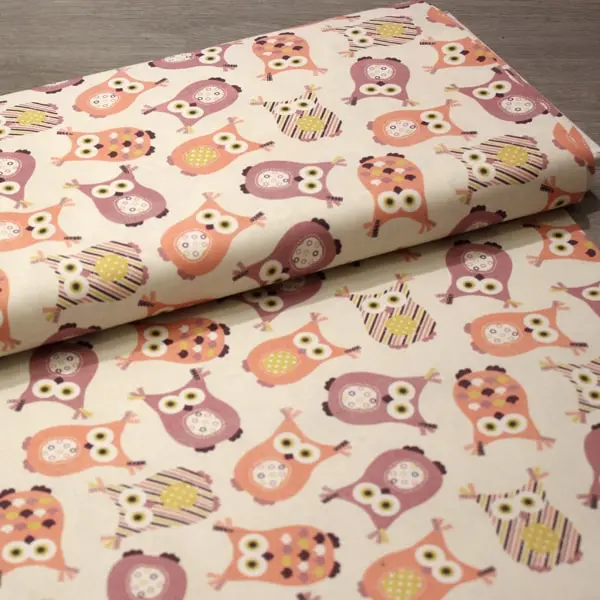 Búhos, Tela estampada con simpáticos búhos con el fondo crudo — vista 3