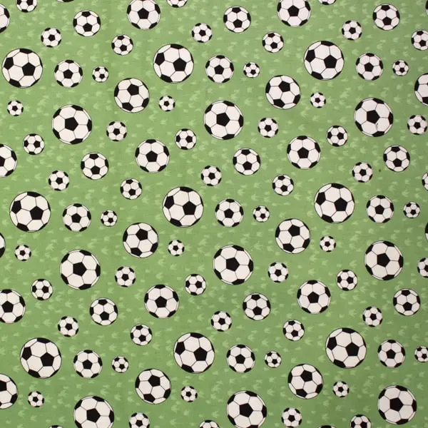 Footballs, Tela fondo verde imitando al césped de un campo con pelotas de fútbol