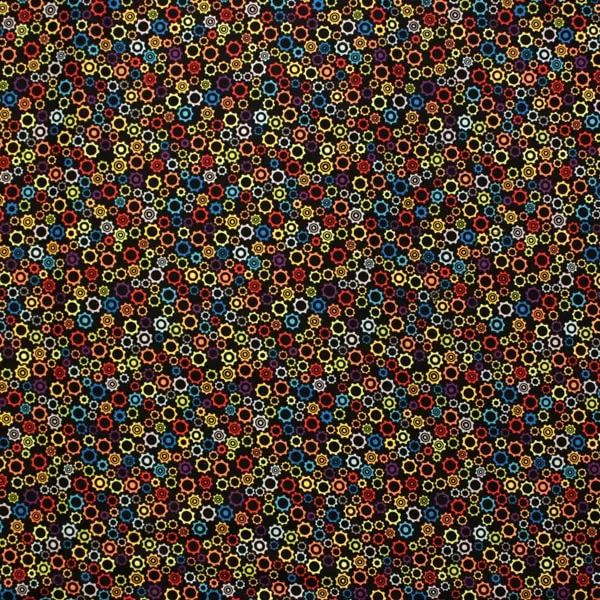 Robots Engranajes, Tela fondo negro con piezas de engranaje en diferentes colores