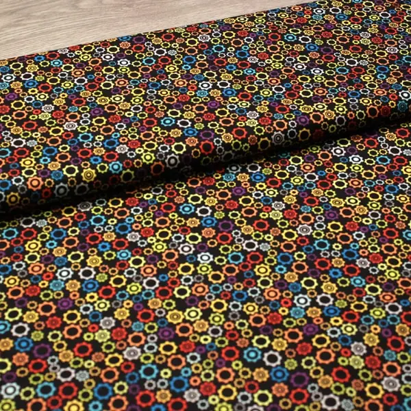 Robots Engranajes, Tela fondo negro con piezas de engranaje en diferentes colores — vista 3