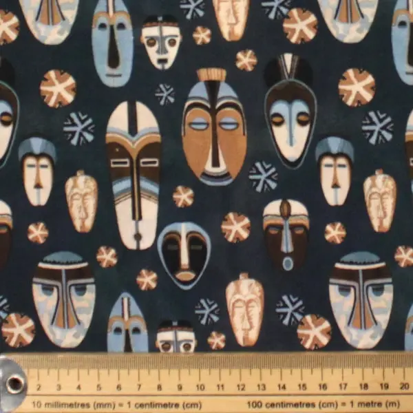 Sawa Azul, Tela con estampados aztecas sobre fondo azul petróleo. — vista 2