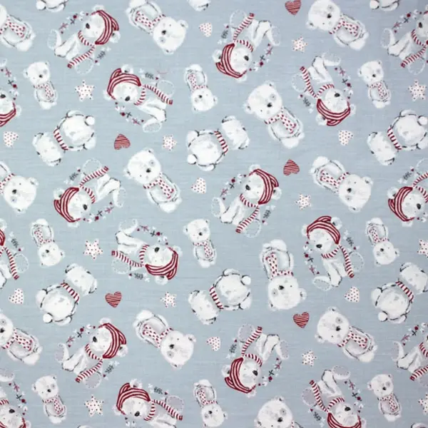 Ositos invierno, Algodón grueso (viella) azul piedra con ositos preparados para el invierno