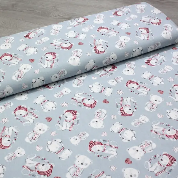 Ositos invierno, Algodón grueso (viella) azul piedra con ositos preparados para el invierno — vista 3