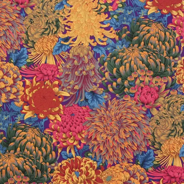 Hokusai Hot, Tela Kaffe Fassett colección Hokusai's Mums- Ref PWPJ107 Hot