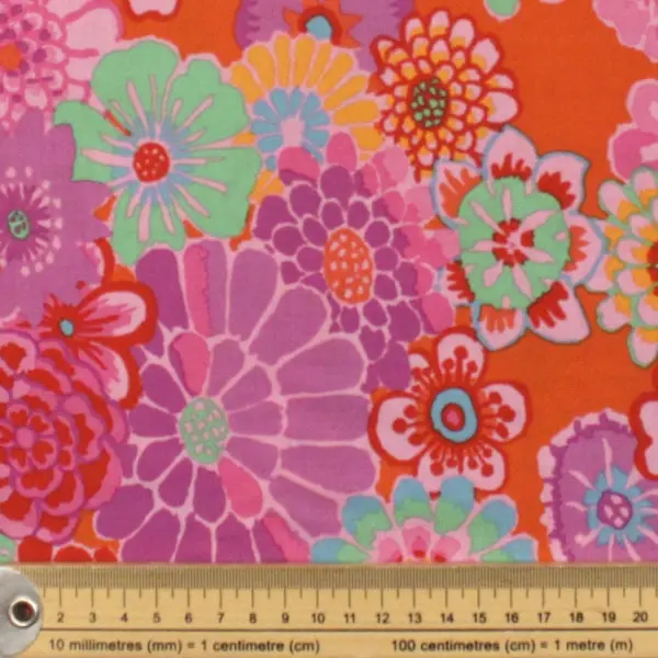 Estampado floral en tela algodón Kaffe Fassett Asian Circles Toma 110cm - Detalle de la textura y escala de medida