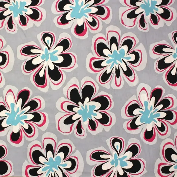 Tejido de algodón patchwork Kaffe Fassett Funky Grey con flores de 110cm - Vista general