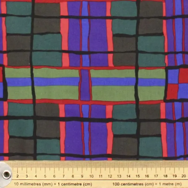 Algodón patchwork Kaffe Fassett Checkmate Dark cuadros negros de 110cm - Detalle de la textura y escala de medida
