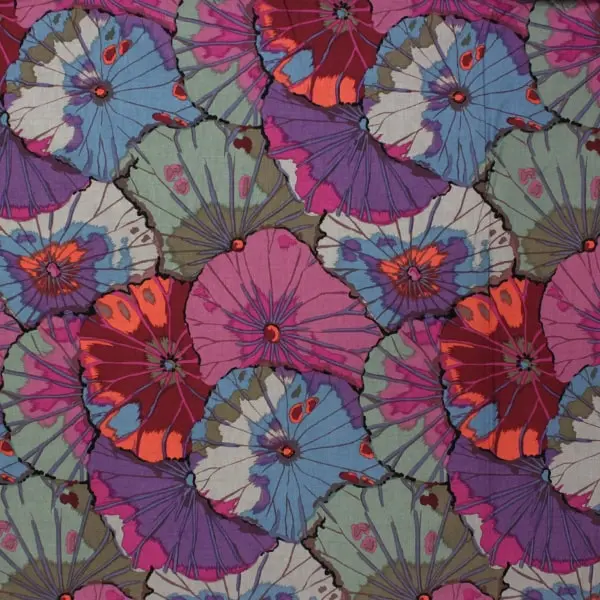 Tejido de algodón Kaffe Fassett Lotus Leaf Vintage con flores de 110cm - Vista general