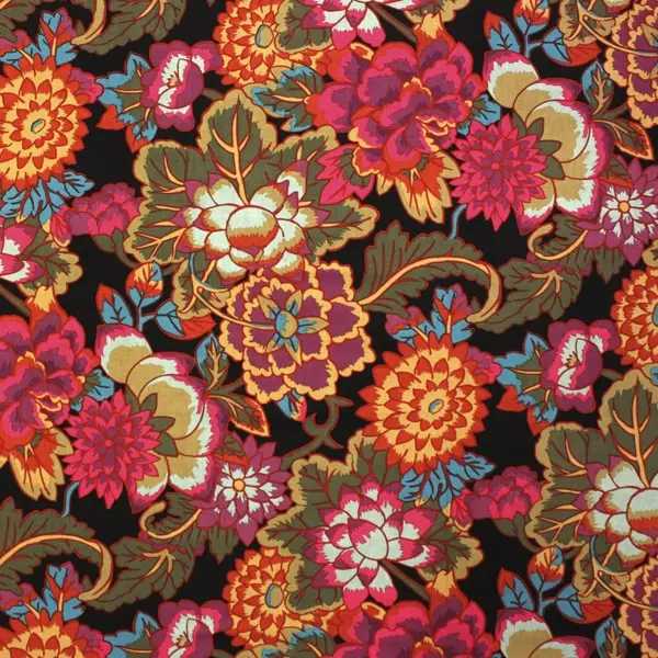 Estampado de hojas en tela algodón Kaffe Fassett Cloisonne Black de 110cm - Vista general