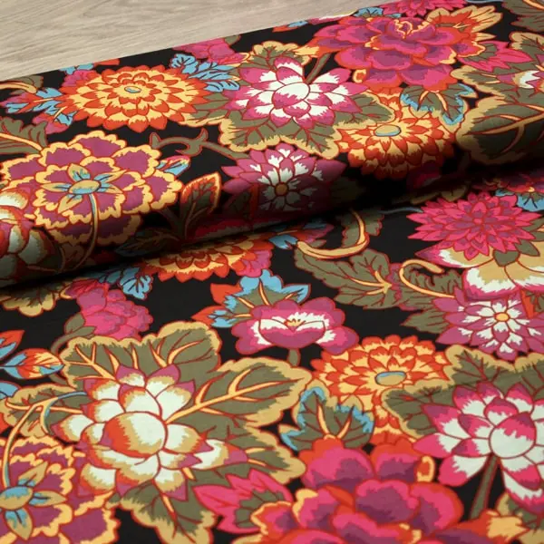 Estampado de hojas en tela algodón Kaffe Fassett Cloisonne Black de 110cm - Vista del lomo enrollado