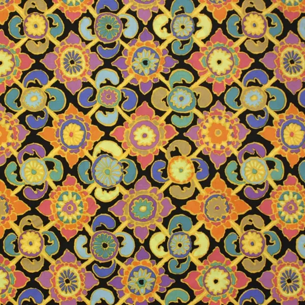 Tejido de algodón Kaffe Fassett Tudor Multi con mandalas y flores de 110cm - Vista general