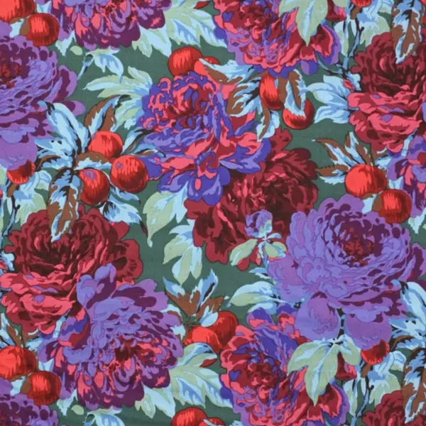 Algodón patchwork Kaffe Fassett Luscious Dark con flores fondo oscuro de 110cm - Vista general