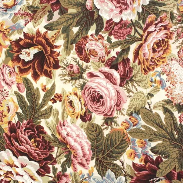 Tejido de algodón Kaffe Fassett Floral Burst Natu con pájaros y flores de 110cm - Vista general