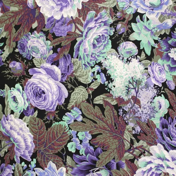 Estampado floral morado en tela algodón Kaffe Fassett Floral Burst de 110cm - Vista general